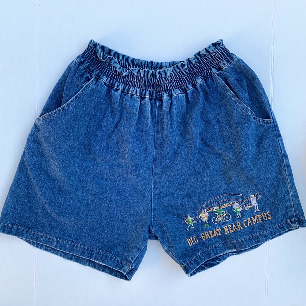 Embroidered Denim Paperbag Shorts